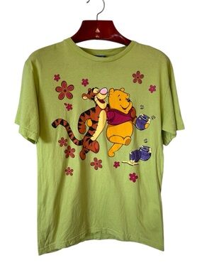 Vintage Disney Winnie the Pooh Tigger Tee Y2K Green Graphic Shirt Floral Double